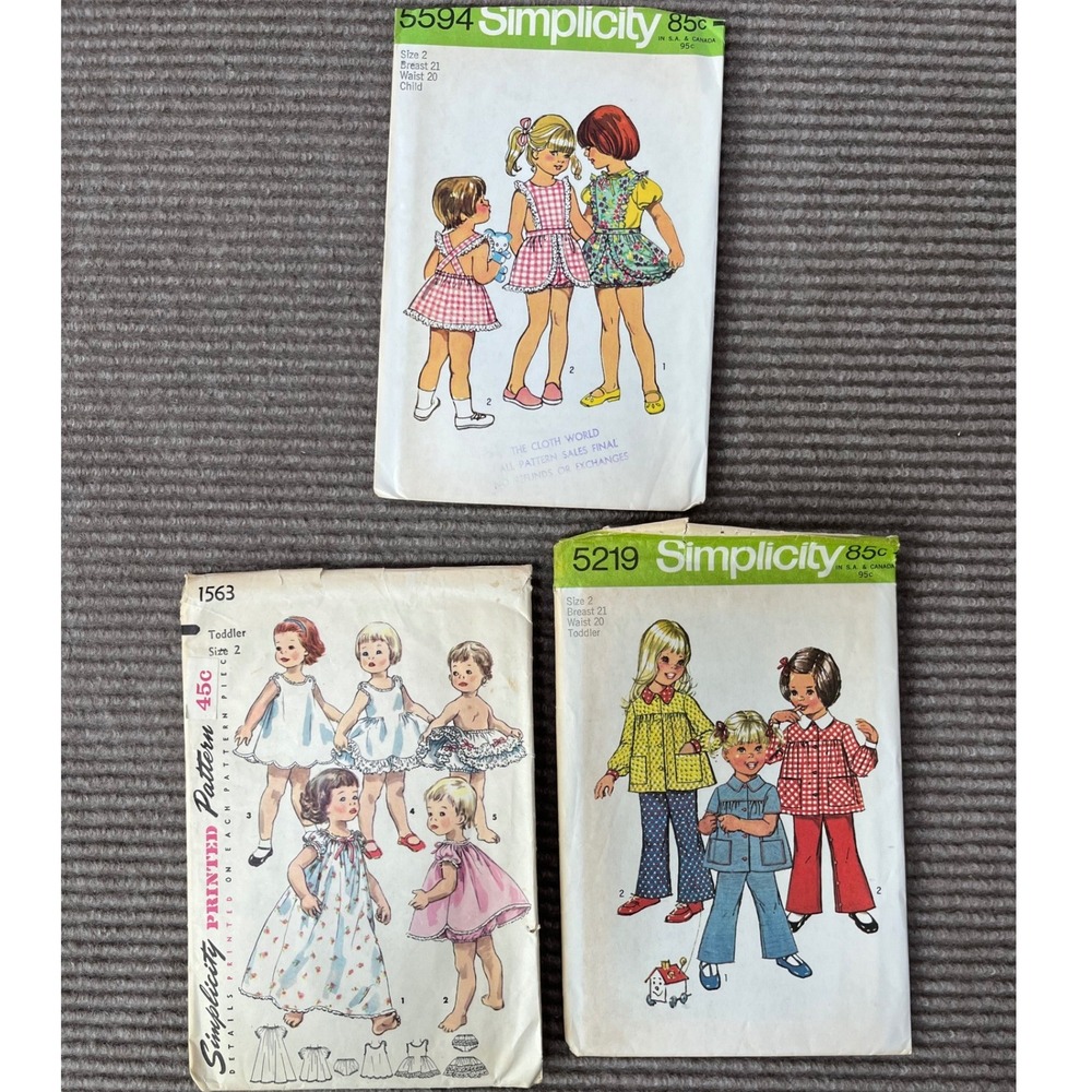 Lot of 3 Vintage Simplicity Sewing Patterns Toddler Child 1563 5219 5594‎ Retro